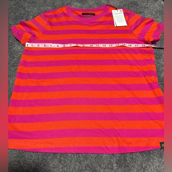 NWT Piombo Pink Orange Striped Short Sleeve Cotton Tee Shirt Women Small - Picture 3 of 6